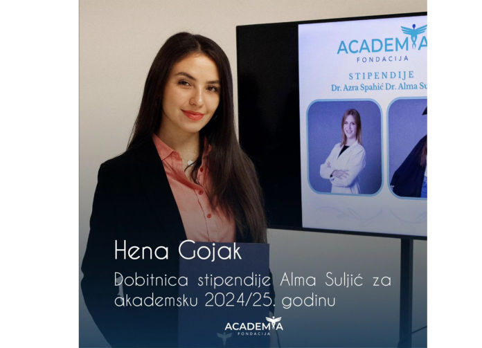 Predstavljamo vam dobitnice stipendija “Dr. Alma Suljić” i “Dr. Azra Spahić” za akademsku 2024/2025. godinu: Henu Gojak i Minelfu Bjelić
