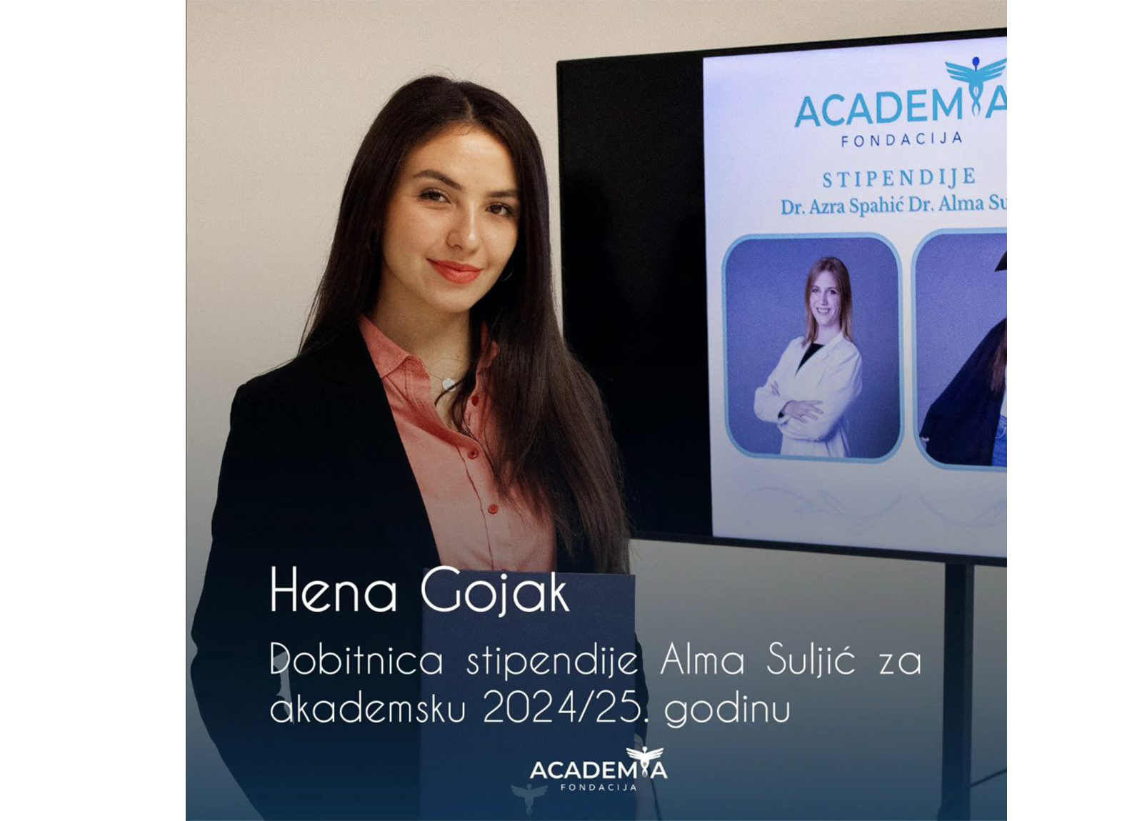 Predstavljamo vam dobitnice stipendija “Dr. Alma Suljić” i “Dr. Azra Spahić” za akademsku 2024/2025. godinu: Henu Gojak i Minelfu Bjelić